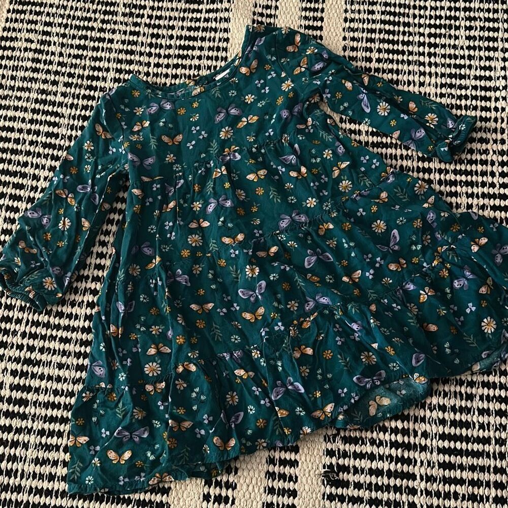 Jumping Beans Size 2T Green Floral print Long Sleeve Dress